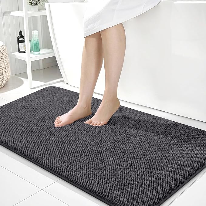 OLANLY Thick Memory Foam Bath Mat Rug 40x24, Extra Soft Absorbent Bathroom Rug, Quick Dry Bath Mats, Non-Slip, Machine Washable Carpet for Bathroom, Tub and Shower, Home Decor Accessories, Dark Grey