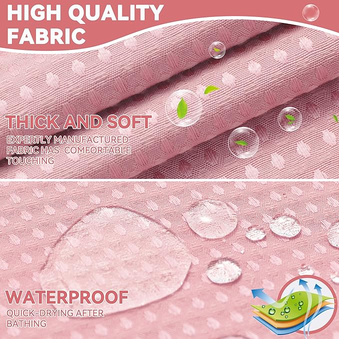 Conbo Mio No Hook Waffle Weave Shower Curtain with Snap in Liner Set, Hotel Luxury Pink Shower Curtains for Bathroom with See Through Top Window, Waterproof, Washable 71W x 74H
