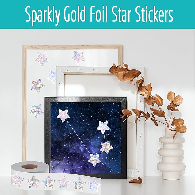 500 PCS Holographic Silvery Star Stickers, Self-Adhesive Metallic Glitter Foil Reflective Star Stickers for Reward Behavior Chart Labels, Each Measures 1.5'