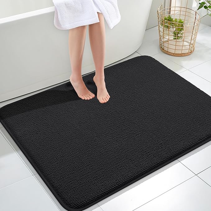 OLANLY Thick Memory Foam Bath Mat Rug 40x32, Extra Soft Absorbent Bathroom Rug, Quick Dry Bath Mats, Non-Slip, Machine Washable Carpet for Bathroom, Tub and Shower, Home Decor Accessories, Black