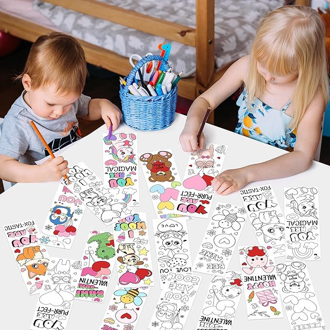 100Pcs Color Your Own Bookmarks Cute Animals DIY Coloring Blank Bookmarks with Ribbon Fun Handmade Art Crafts for Kids Students Classroom Exchange Gifts Party Favors Teacher Rewards Prizes