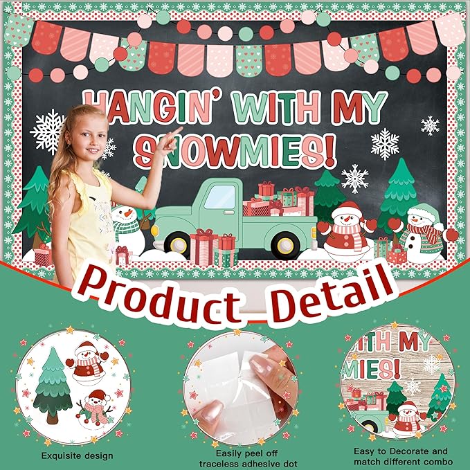 Winter Bulletin Board Decorations Winter Bulletin Board Set Snowman Hangin’ with My Snowmies Christmas Tree Truck Cutouts Holiday Decoration for Classroom School Chalkboard Wall Door Decor