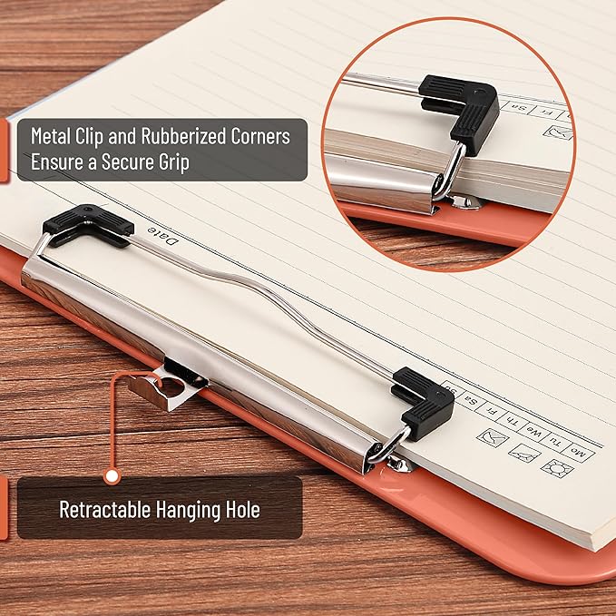 Mr. Pen- Plastic Clipboard, 12.5" x 9", 2 Pack, Coral Pink Clipboard Plastic, Low-Profile Metal Clip with Retractable Hanging Hole