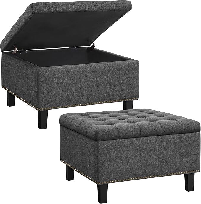 Yaheetech 28-inch Entryway Ottoman Bench with Storage, Multipurpose Foot Rest Sofa Stool in Dark Grey, 2 PCS