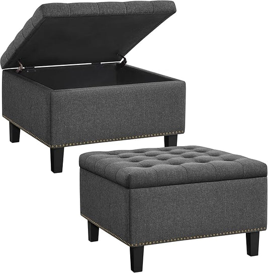 Yaheetech 28-inch Entryway Ottoman Bench with Storage, Multipurpose Foot Rest Sofa Stool in Dark Grey, 2 PCS