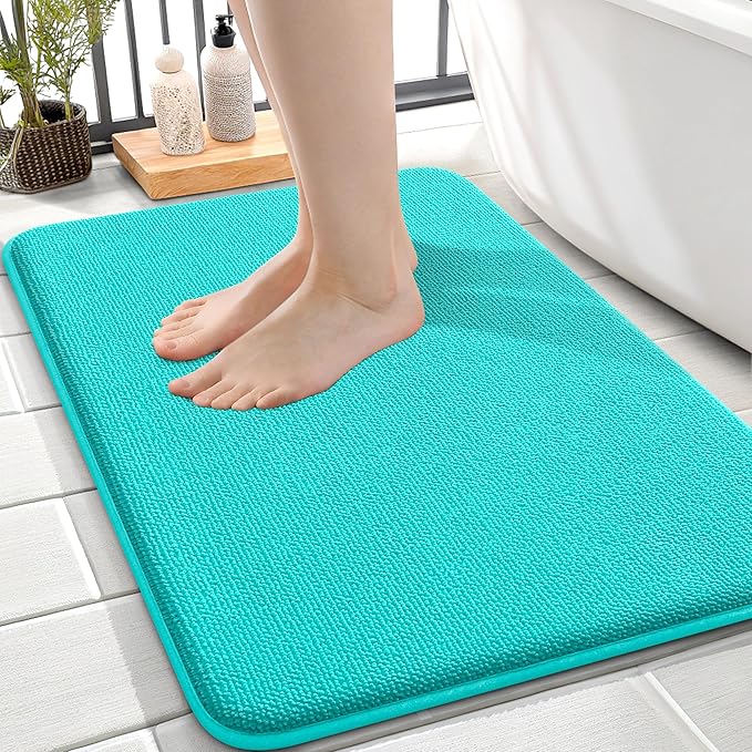 OLANLY Thick Memory Foam Bath Mat Rug 24x16, Extra Soft Absorbent Bathroom Rug, Quick Dry Bath Mats, Non-Slip, Machine Washable Carpet for Bathroom, Tub and Shower, Home Decor Accessories, Teal