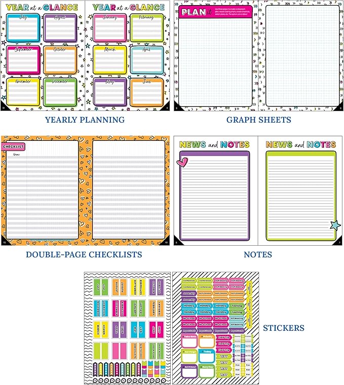Carson Dellosa Kind Vibes Teacher Planner 2025-2026, Undated 8" x 11" Lesson Plan Book With Stickers, Class Schedule and Weekly Calendar School Supplies, Classroom Must Haves and Homeschool Essentials