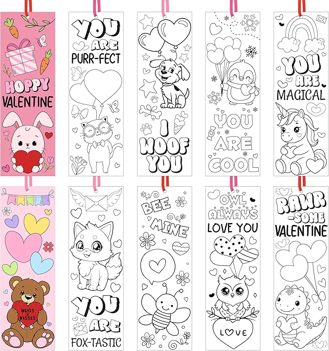 100Pcs Color Your Own Bookmarks Cute Animals DIY Coloring Blank Bookmarks with Ribbon Fun Handmade Art Crafts for Kids Students Classroom Exchange Gifts Party Favors Teacher Rewards Prizes