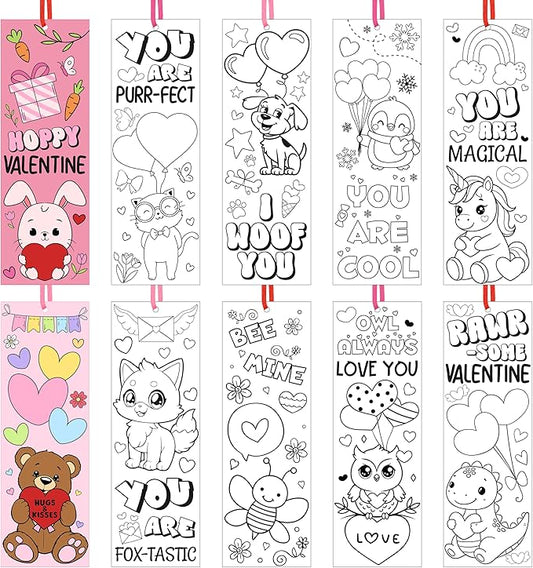 100Pcs Color Your Own Bookmarks Cute Animals DIY Coloring Blank Bookmarks with Ribbon Fun Handmade Art Crafts for Kids Students Classroom Exchange Gifts Party Favors Teacher Rewards Prizes