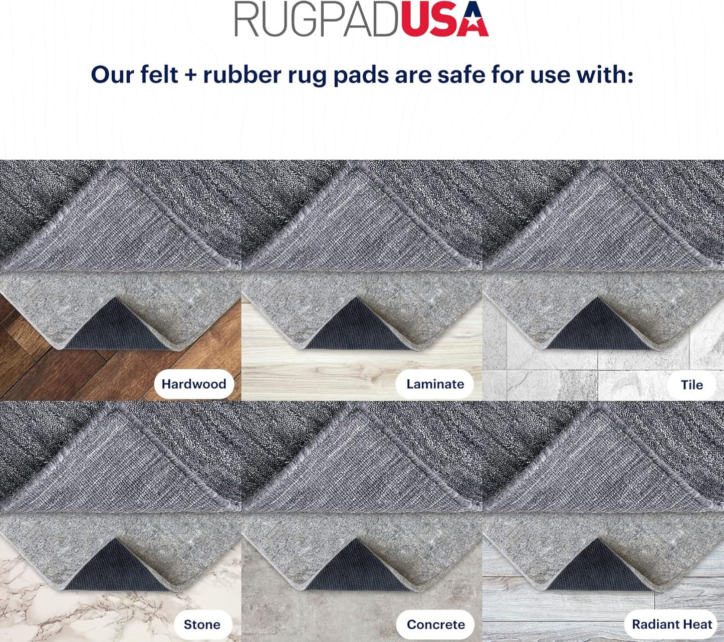 RUGPADUSA - Dual Surface - 4'x6' - 1/2" Thick - Felt + Rubber - Non-Slip Backing Rug Pad - Adds Comfort and Protection - for Hard Surface Floors