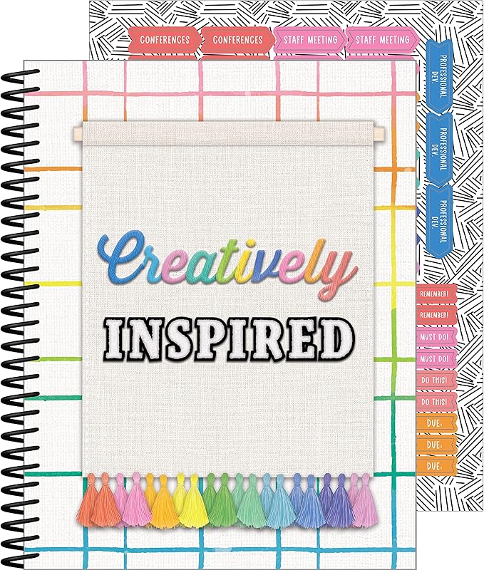 Carson Dellosa Creatively Inspired Planner 2025-2026, Undated 8" x 11" Lesson Plan Book With Stickers, Class Schedule, Weekly Calendar, Homeschool and Classroom Must Haves, Boho School Supplies