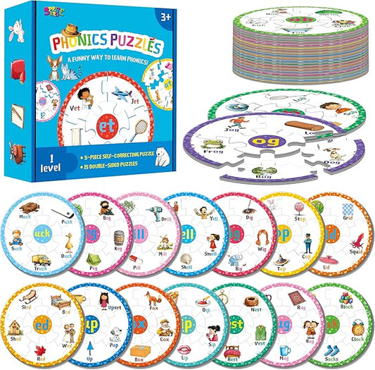 Phonics Puzzles, Short Vowel Sound Blends-30 Phonics & 150 Sight Words, Phonetic Rhyming Game Learn to Read Spell First Word Early Educational Tool for Toddlers, Preschool, Kindergarten, Homeschooling