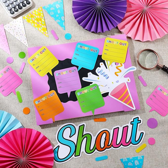 TaoBary 97 Pcs Staff Shout out Bulletin Board Decorations 3D Throw Staff Shout out Like Confetti Appreciation Bulletin Board Set with Fans Paper Cutouts for School Classroom Office Wall Decor Supplies