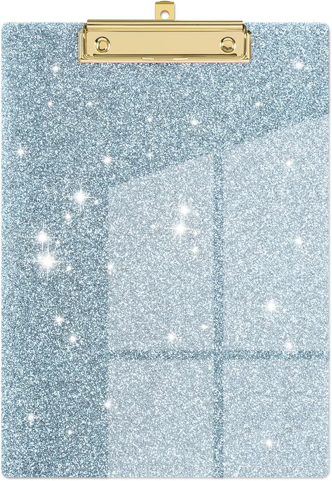 Piasoenc Acrylic Clipboards, Fashion Glitter Clip Board with Low Profile Gold Clip, Designed for Classroom School and Office Use, A4 Letter Size 9 x 12.5 in,Ice Blue