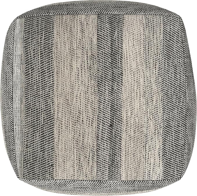 SIMPLIHOME Clay Square Pouf - 18 inch Wide Upholstered Cotton Ottoman in Grey Melange, Boho Footstool, Decorative Cube Pouf or Extra Seating for Living Room, Bedroom, or Kids Room, Assembled