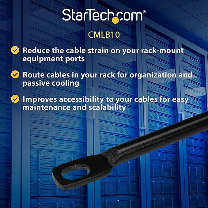 StarTech 10-Pack Horizontal Lacing Bar, Server Rack Cable Management, 19" Network Rack-Mount Cord Organizer, TAA