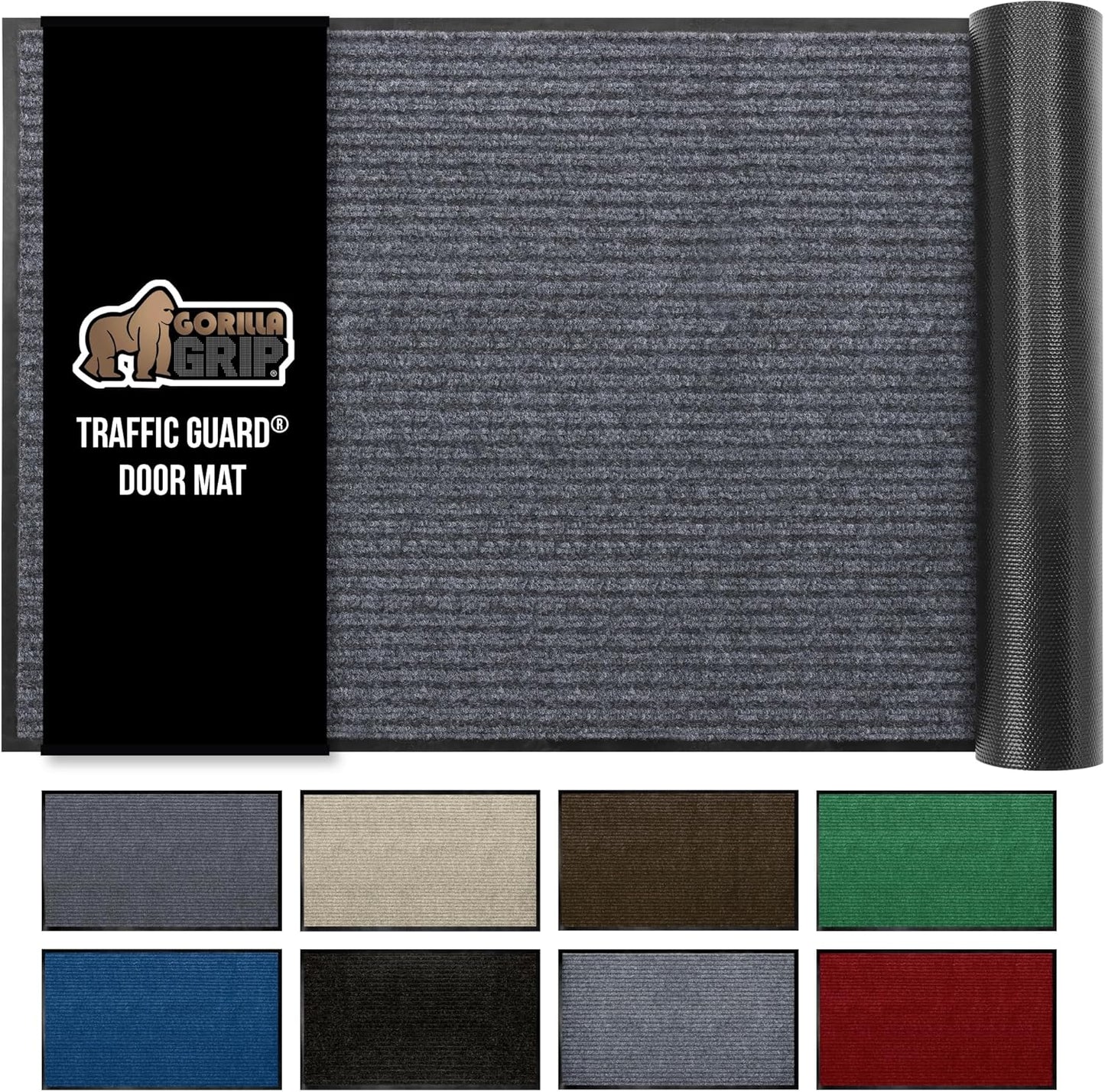 GORILLA GRIP Traffic Guard Door Mat, Heavy Duty Welcome Mats, Commercial Office Space Doormat, Waterproof, Fade Resistant, Strong Rubber Backing, Low Profile, Shoe and Boot Scraper, 35x23, Gray