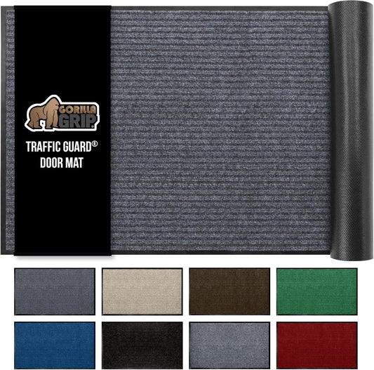 GORILLA GRIP Traffic Guard Door Mat, Heavy Duty Welcome Mats, Commercial Office Space Doormat, Waterproof, Fade Resistant, Strong Rubber Backing, Low Profile, Shoe and Boot Scraper, 35x23, Gray