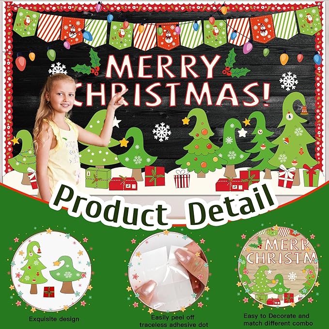 Christmas Bulletin Board Decorations Christmas Tree Bulletin Board Set Merry Christmas Classroom Decorations Xmas Gift Boxes Tree Cutouts Banner for Holiday School Chalkboard Wall Door Decor