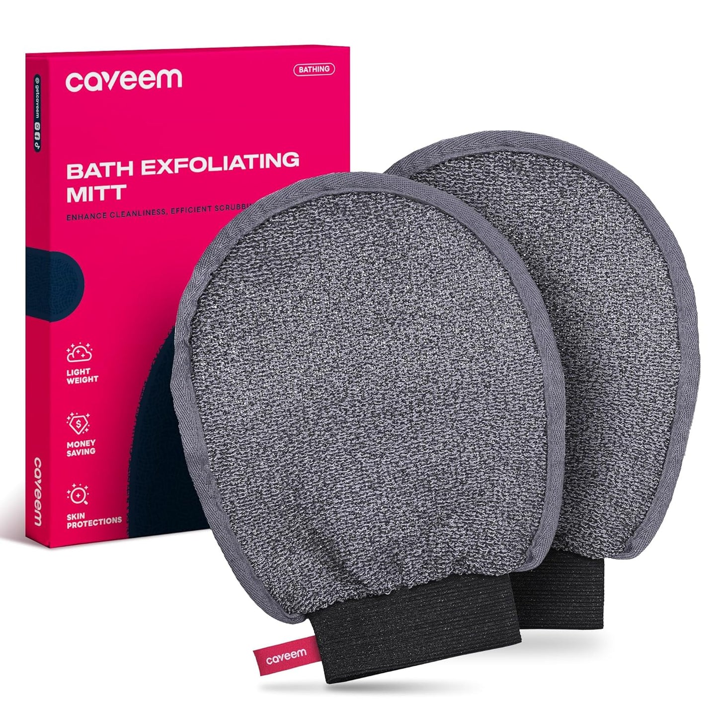 Exfoliating Mitt, Body Scrubber for Deep Exfoliation, Korean Scrub Mitt, Turkish Body Exfoliator for Remove Dead Skin, Gentle Lightweight Loofah Bath Glove for Shower (2 Pack)