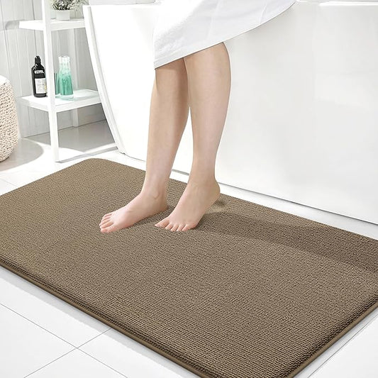 OLANLY Thick Memory Foam Bath Mat Rug 44x24, Extra Soft Absorbent Bathroom Rug, Quick Dry Bath Mats, Non-Slip, Machine Washable Carpet for Bathroom, Tub and Shower, Home Decor Accessories, Tan