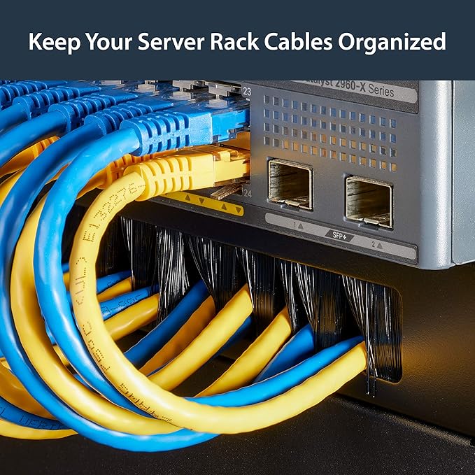 StarTech.com 1U High-density Brush Strip Cable Management Panel, Sturdy Steel Horizontal Data Centre Cable Organizer