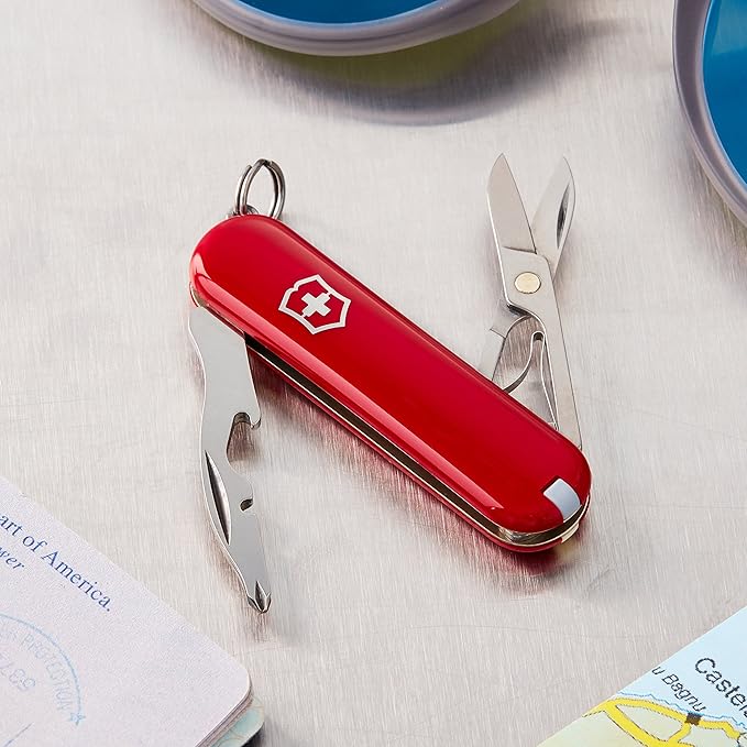 Victorinox Jetsetter Swiss Army Knife, Compact 7 Function Swiss Made Tool with Scissors, Magnetic Phillips Screwdriver and Key Ring – Red
