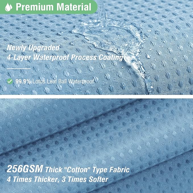 Dynamene Extra Wide Shower Curtain - 180 Inch Wide Waffle Weave Weighted Thick Cloth Bathroom Shower Curtain, Neutral Heavy Duty Hotel Bath Curtain Set with 32 Plastic Hooks, 180x72, Moonlight Blue