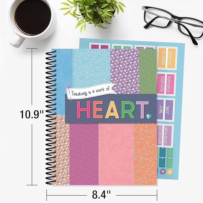 Carson Dellosa Education Crafty & Cool Teacher Planner 2025-2026,Undated 8"x11" Lesson Plan Book With Stickers,Class Schedule,Weekly Calendar,Classroom Must Haves,Homeschool Essentials,School Supplies