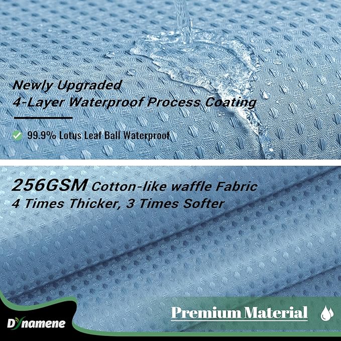 Dynamene Extra Long Shower Curtain, 84 Inch Long Waffle Fabric Shower Curtain for Bathroom, Tall Waterproof Cloth Shower Curtain Set with Hook, Snap in Liner, Mesh Top Window, Moonlight Blue, 72x84