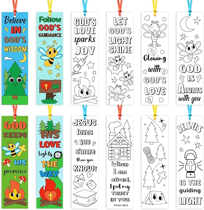 Camp Color Your Own Bookmarks for Kids - 120Pcs Religious Theme DIY Coloring Blank Bookmark Classroom Art Craft Supplies for Teachers Students VBS Back to School Camping Party Reward Goodie Fillers