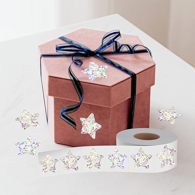 500 PCS Holographic Glitter Star Stickers, Self-Adhesive Metallic Silvery Foil Reflective Sparkly Star Stickers - Reward Behavior Chart Labels for Kids, Students & Teachers (Each Measures 1")