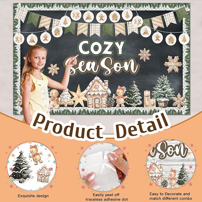 Winter Bulletin Board Decorations Winter Cozy Season Bulletin Board Set Gingerbread Snowflake Cutouts Classroom Decoration for School Home Chalkboard Wall Door Decor Holiday Xmas Party Supplies