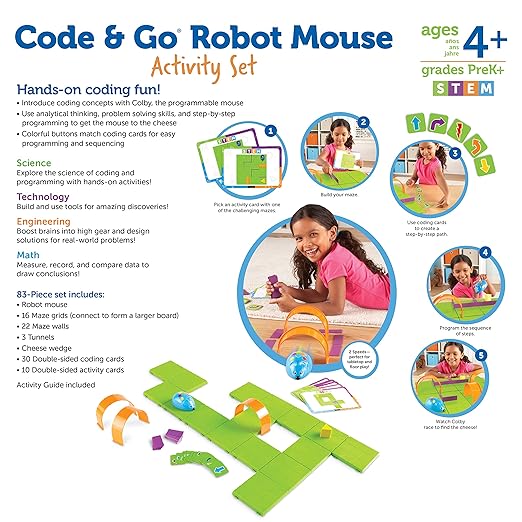 Learning Resources Code & Go Robot Mouse Activity Set - Robotics Kit For Kids, Pet Coding, STEM Games, Screen Free Activities, Engineering Science Kit, Toddler Interactive Games, Gifts For Boys