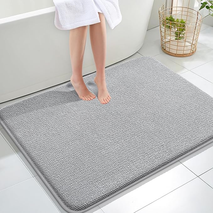 OLANLY Thick Memory Foam Bath Mats Rugs 40x32, Extra Soft Absorbent Bathroom Rug, Quick Dry Bath Mat, Non-Slip, Machine Washable Carpet for Bathroom, Tub and Shower, Home Decor Accessories, Light Grey