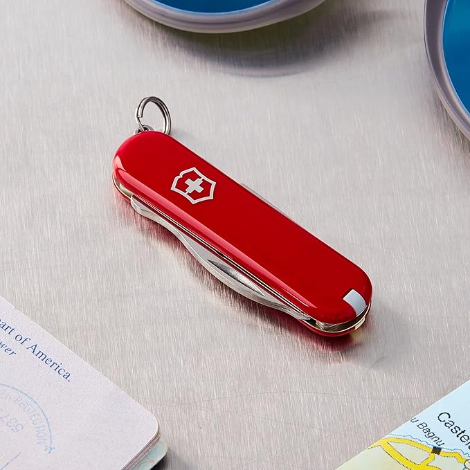 Victorinox Jetsetter Swiss Army Knife, Compact 7 Function Swiss Made Tool with Scissors, Magnetic Phillips Screwdriver and Key Ring – Red