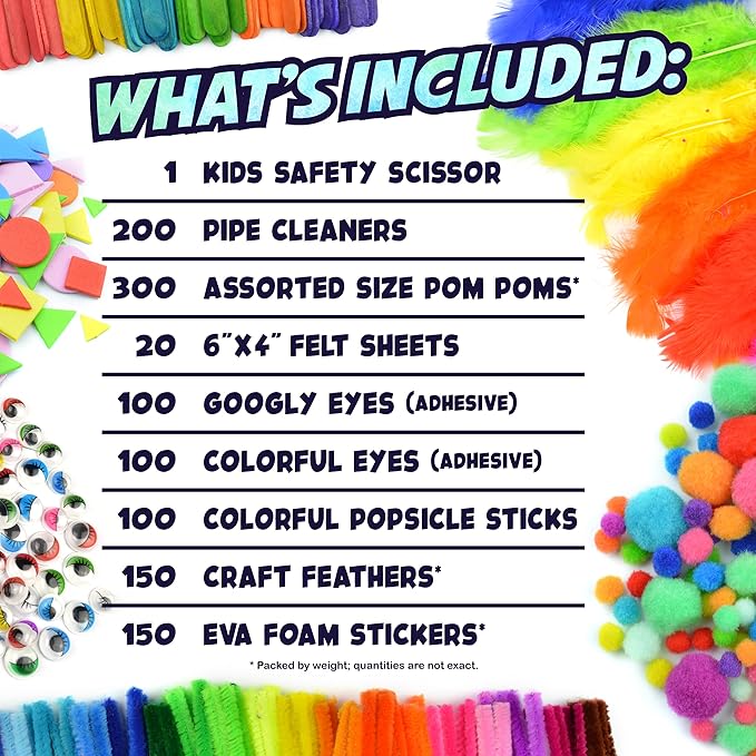 Arts and Crafts Supplies Kit for kids - Boys and Girls age 4 5 6 7 8 years old - Toddler Art Set Activity Materials in Bulk - Great for Preschool, Homeschool, and Kindergarten DIY Crafting Projects