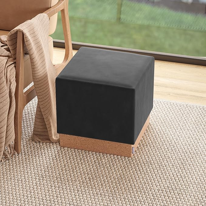 Seville Classics Cushioned Fabric Ottoman Hidden Storage Chest Footrest Chair, Padded Seat for Bedroom, Dorm, Loft, Living Room, Entryway, Hallway, Cork/Steel Grey, 15" Cube