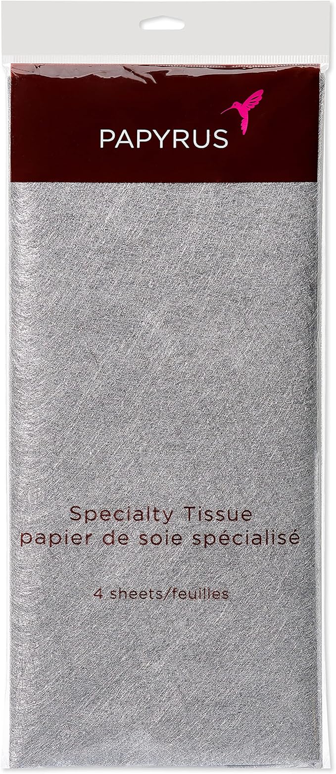 Papyrus 4 Sheet Metallic Silver Tissue Paper for Valentines, Birthdays, Crafts, DIY and More