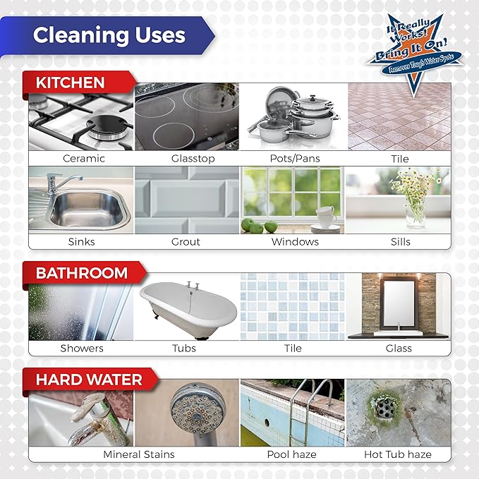 Bring It On Cleaner: Shower Door Hard Water Spot Stain Remover with Oxygen Bleach. Safely Clean Shower Door Glass, Tiles, Taps, Grout and Fiberglass 128oz