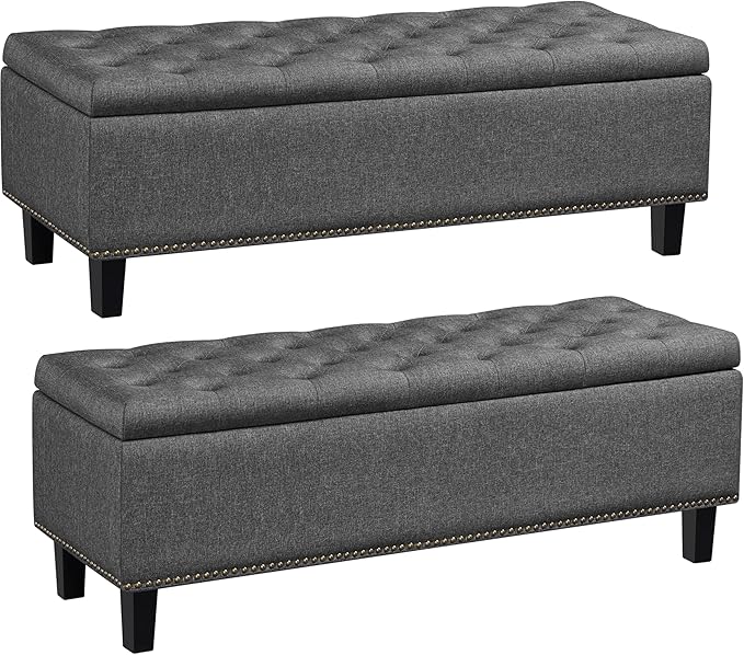 Yaheetech Classic 50-inch Entryway Ottoman Bench with Storage - Multipurpose Foot Rest Sofa Stool in Dark Gray, 2PCS