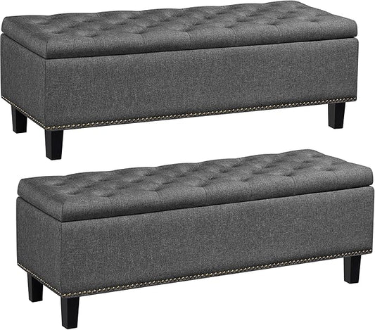 Yaheetech Classic 50-inch Entryway Ottoman Bench with Storage - Multipurpose Foot Rest Sofa Stool in Dark Gray, 2PCS