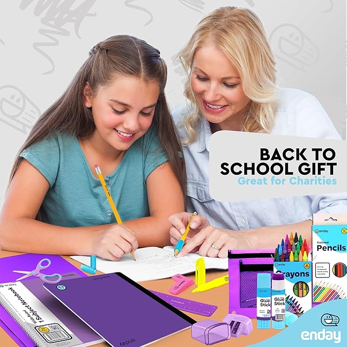 Back to School Supplies for Kids, Purple School Supply Box Grades K-5, Premium Quality Kids School Supplies Kit, Kindergarten School Supplies for Girls and Boys, 71 Piece Set - by Enday