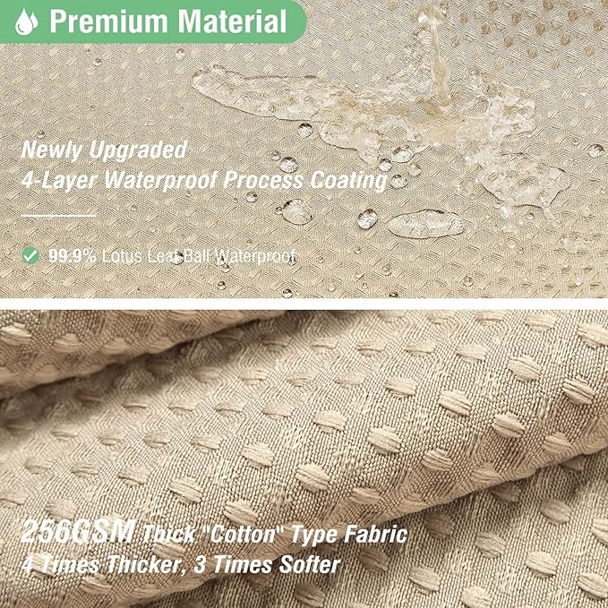 Dynamene Long Fabric Shower Curtain - Waffle Textured Tall Heavy Duty Cloth Shower Curtains for Bathroom, 256GSM Large Hotel Spa Luxury Bath Curtain Set with 12 Plastic Hooks(72Wx80H, Beige/Khaki)