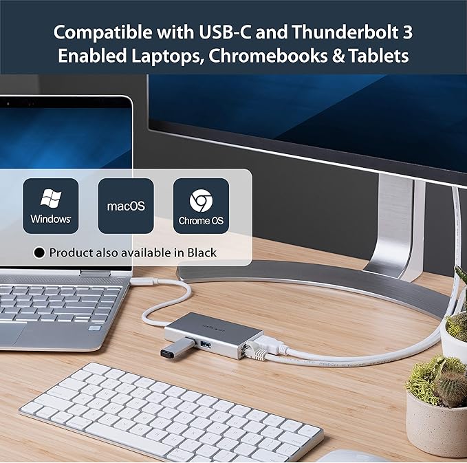 StarTech.com USB-C Multiport Adapter - USB-C Travel Docking Station w/ 4K HDMI - 60W Power Delivery Pass-Through, GbE, 2pt USB-A 3.0 Hub - Portable Mini USB Type-C Dock for Laptop - White, TAA