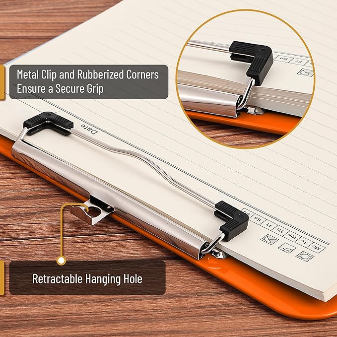 Mr. Pen- Plastic Clipboard, 12.5" x 9", 2 Pack, Orange Clipboard Plastic, Low-Profile Metal Clip with Retractable Hanging Hole