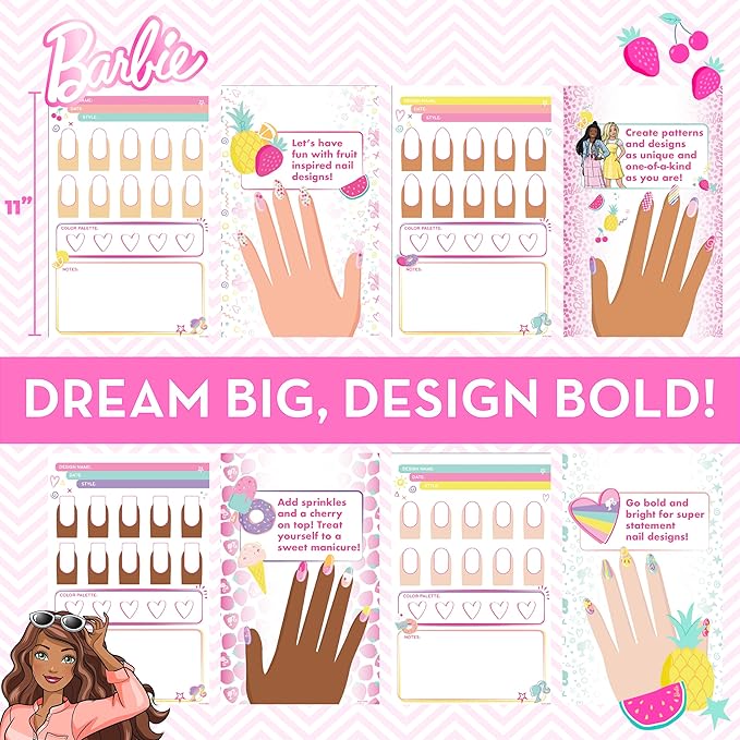 Barbie Nail Artist Magazine, 28-Page Magazine With Templates, Stickers, & Tips, Press-on Nails, Cute Nail Stickers & Gems, Crayons Included, 6 Year Old Girl Birthday Gift, Cute Girls Toys