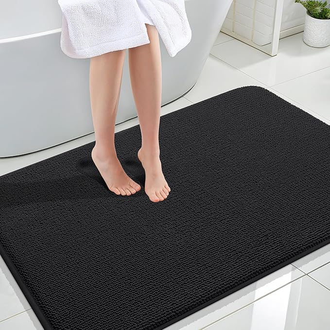 OLANLY Thick Memory Foam Bath Mat Rug 47x32, Extra Soft Absorbent Bathroom Rug, Quick Dry Bath Mats, Non-Slip, Machine Washable Carpet for Bathroom, Tub and Shower, Home Decor Accessories, Black