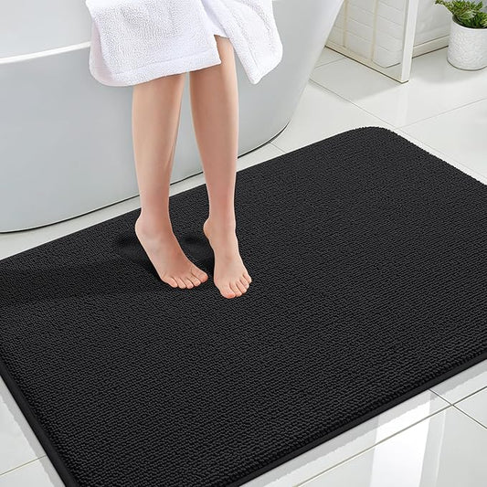 OLANLY Thick Memory Foam Bath Mats Rugs 44x32, Extra Soft Absorbent Bathroom Rug, Quick Dry Bath Mat, Non-Slip, Machine Washable Carpet for Bathroom, Tub and Shower, Home Decor Accessories, Black