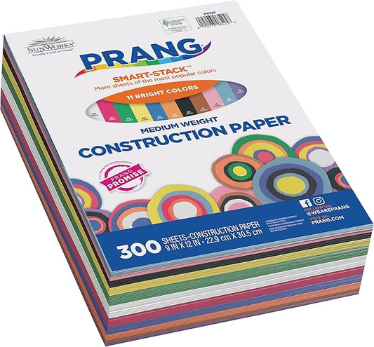 Prang (Formerly SunWorks) Smart-Stack Construction Paper, 11 Assorted Colors, 9" x 12", 300 Sheets